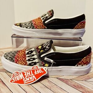 Vans Classic Slip On Fair Isle Brown Woven Textile Shoes Sneakers M 5 W 6.5